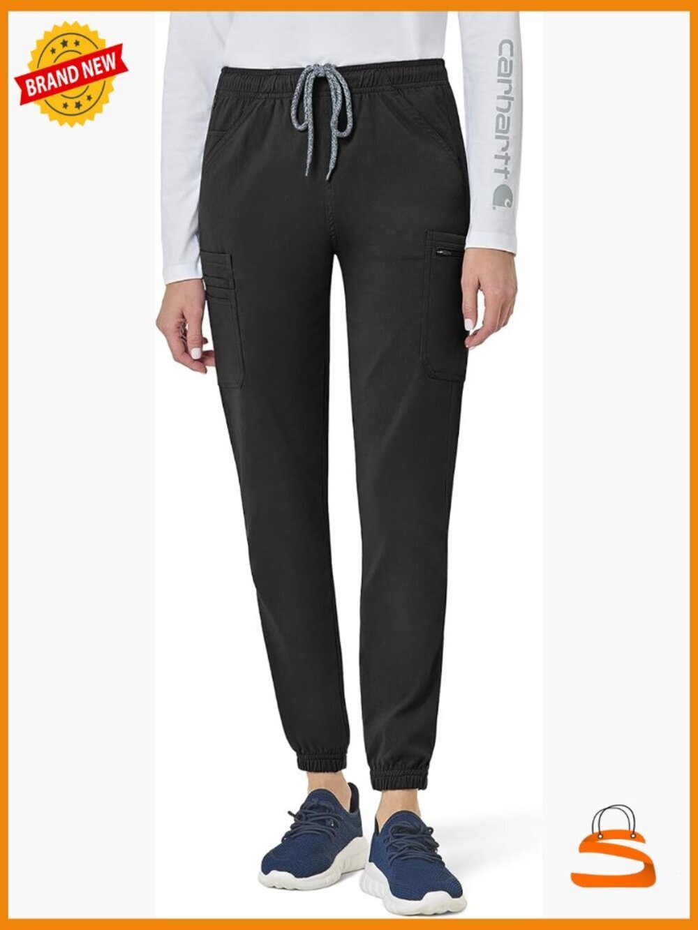 Women's Cargo Jogger Scrub Pants, Water-Repellent, 8 Pockets, Stretch Nylon